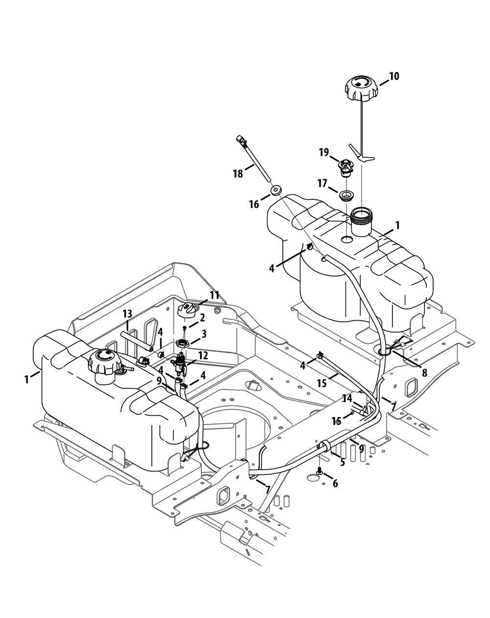 Fuel Tank Diagram and Parts List for Z-FORCESZ48 (53ATDFJB-53ATDFJB050)(2014) Cub Cadet Lawn Tractor